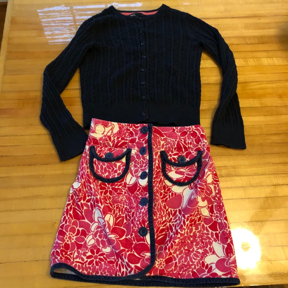 Lilly Pulitzer Skirt and Gap Cardigan Outfit 8-10